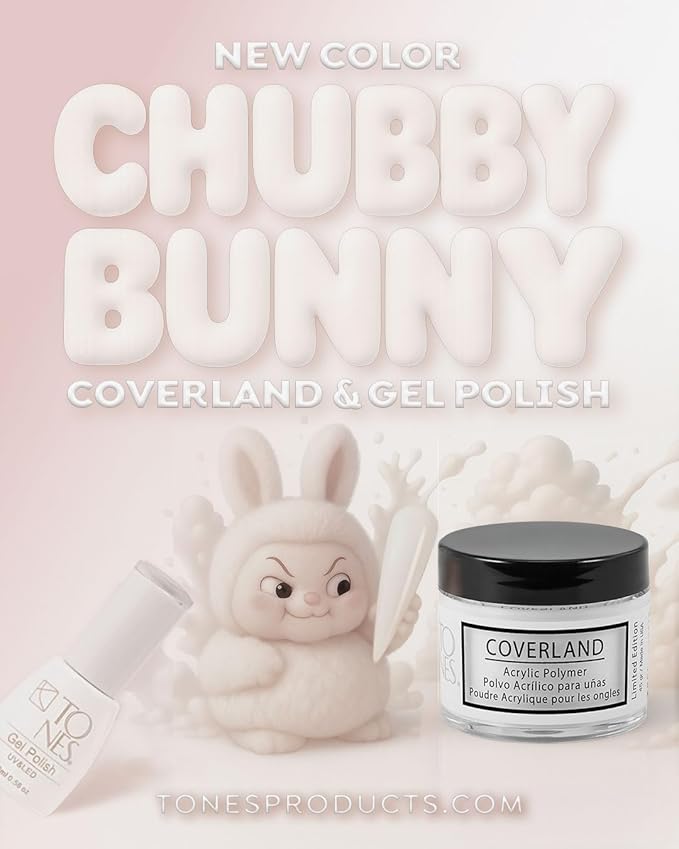 Tones Coverland Acrylic Nail Powder "Chubby Bunny" - Limited Edition Acrylic Powder for Nail Design, Sculpting, and Masking Nail Bed Imperfections - Professional Acrylic Nail Supplies - (1.5 Oz)