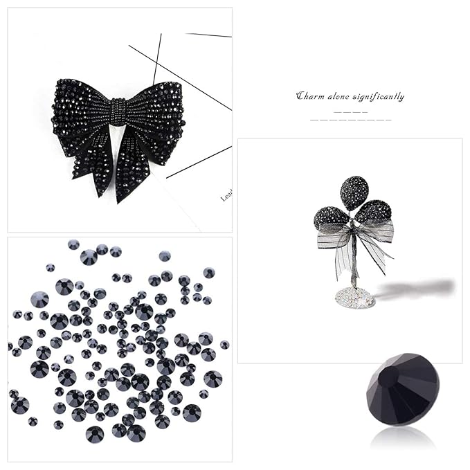 Novani Crystal Rhinestones, Flatback Loose Gemstones 288pcs Glass Rhinestones for Clothes Shoes Crafts Makeup Nail Art and DIY Decorations(SS34, Black)