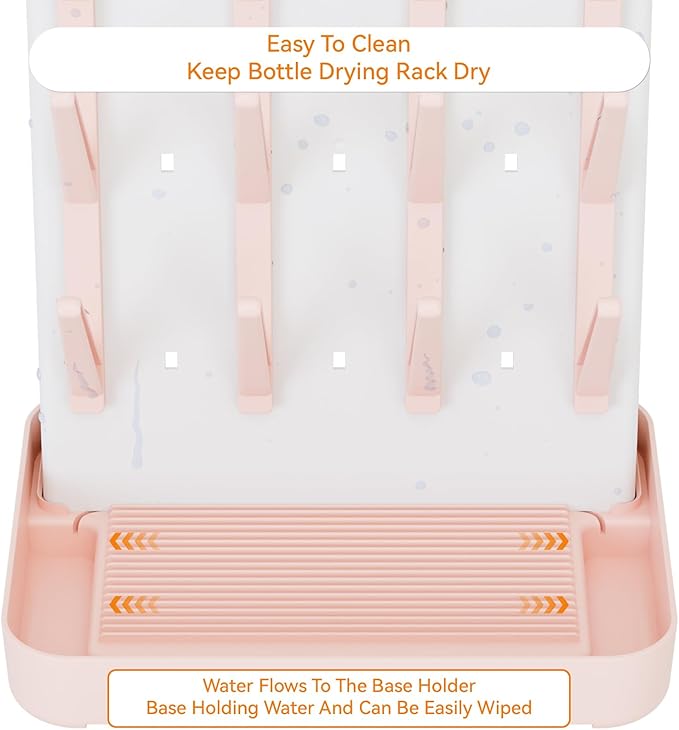 SuoXing Baby Bottle Drying Rack Space Saving,BPA Free Countertop Vertical Bottle Rack Dryer & Holder for Baby,Large Baby Bottle Station Organizer and Stand for Brushes,Pacifiers,Breast Pump,Dish,Pink