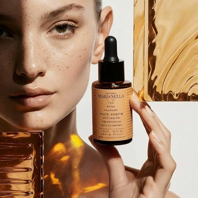 Marianella Anti-Aging Royal Kalahari Face & Eye Serum w/ Pure Hyaluronic Acid, Vitamin C, Vitamin E & Melon Oil, Hydrating & Brightening Facial Care Product for Radiant, Youthful Skin