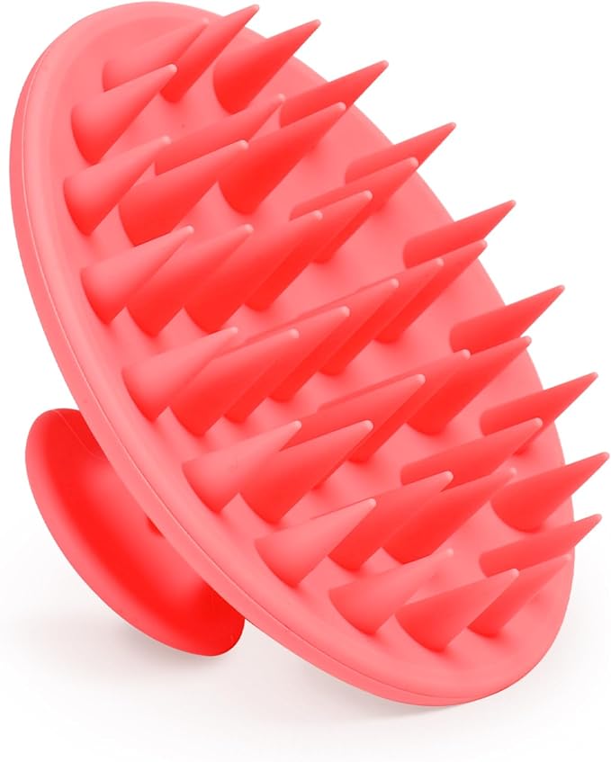 Meartchy Silicone Scalp Massager Shampoo Brush, Scalp Brush for Hair Growth & Dandruff Removal, Hair Scrubber Scalp Stimulator Exfoliator Brush with Soft Bristles for Wet Dry Scalp Care (Rose Red)