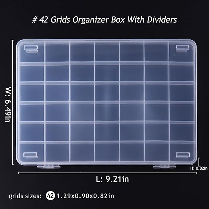 Fspronail 42 Grids Clear Large Plastic Organizer Box With Dividers, Bead Organizers And Storage Compartment Container For Nail Accessories/Jewelry/Craft/Screw/Small Parts/Diamond Painting Art Tools