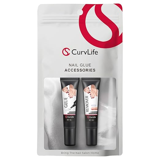 Curvlife Quick Drying 10g Semi Solid Nail Glue Gel with 10ml Remover with Cuticle Pusher Nail Art for Press On Nails Tips No Need for UV Lamp Long Lasting