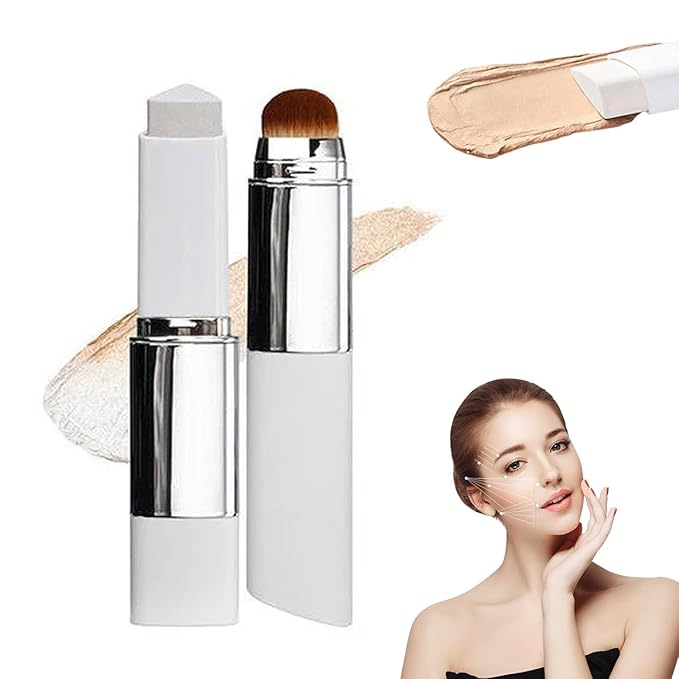 2026 New Double-Headed Foundation Stick, Lightweight Color-Changing Formula with Microfine Soft Bristle Brush, Cream Concealer Makeup (Natural)