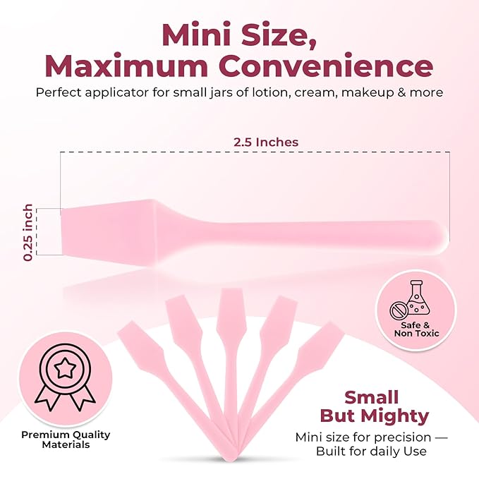 Kopperko Cosmetic Spatulas (2.5”, 100 Pack) - Small Plastic Spatula for Cosmetics, Creams & Crafts | Essential Esthetician Supplies | Makeup Spatula or Multipurpose Mini Applicator for Skincare | Pink