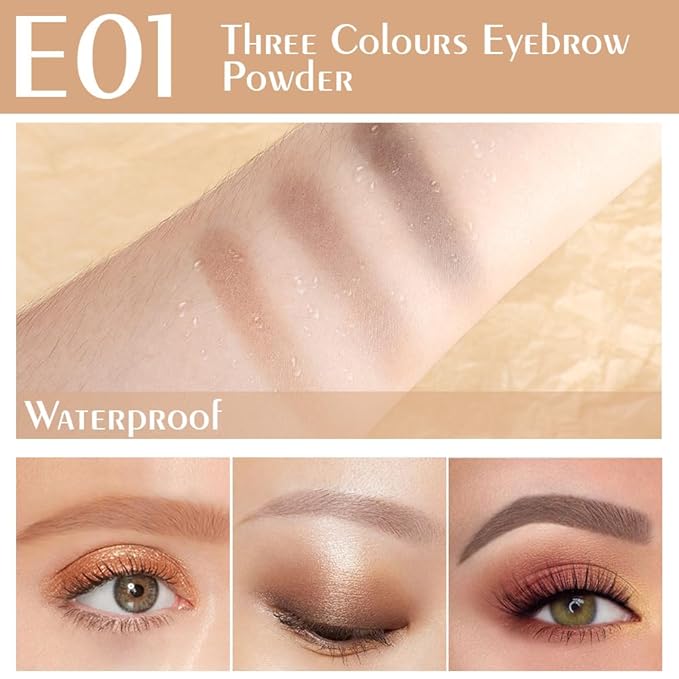 3 Colors Eyebrow Powder Kit for Women, Long-Lasting Waterproof Matte Brow Powder, Eye Brow Powder with 2 Double-ended Eyebrow Brush, Purse-Friendly Compact (A01#Light Medium Brown, 1Pcs)