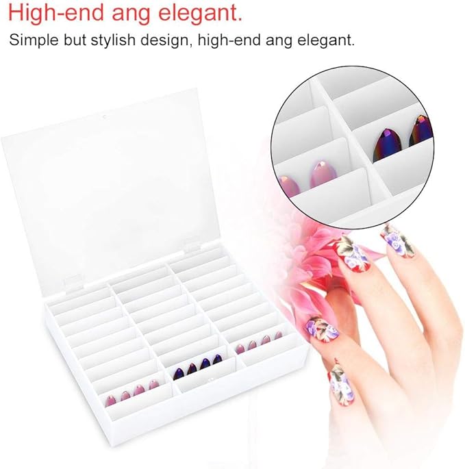 Semme Fake Nail Organizer,Nail Storage Box, Display Box Nail Art Decoration Container Empty Nail Tips Storage Box Fake Nail Display Case(White)