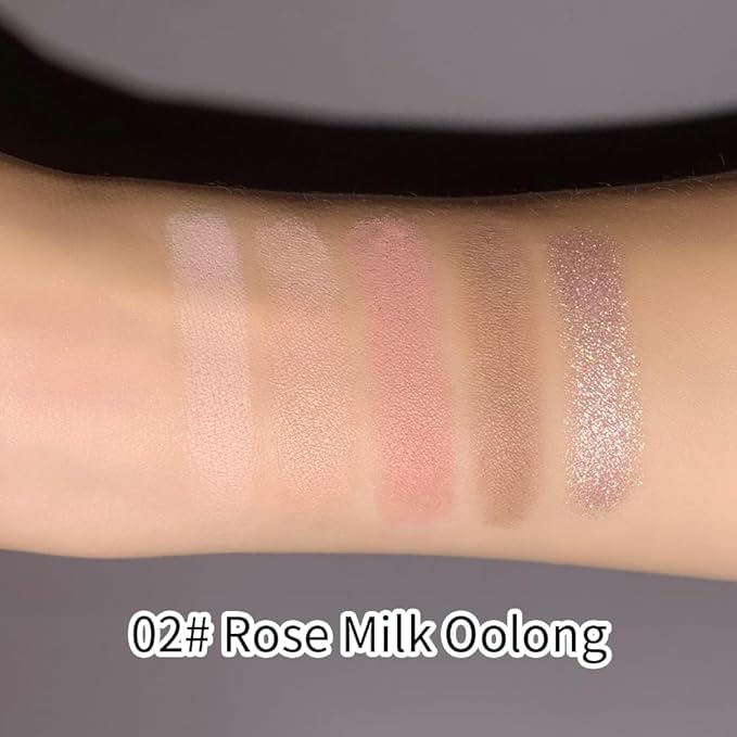 5-Color Neutral Nude Matte & Shimmer Eyeshadow Palette, Rose Cocoa Brown Pink Cool-Tone Mattes & Glitter Eye Shadow Contour Palette for Mature Women, Blue Green Eyes, Daily Natural Makeup