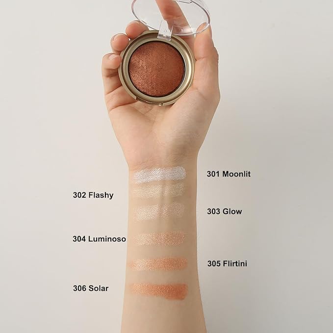 Baked Highlighter Contour Powder Sheer Pearl Shimmer Shades for Face Highlighter Makeup Brighten Up (304-Luminoso)