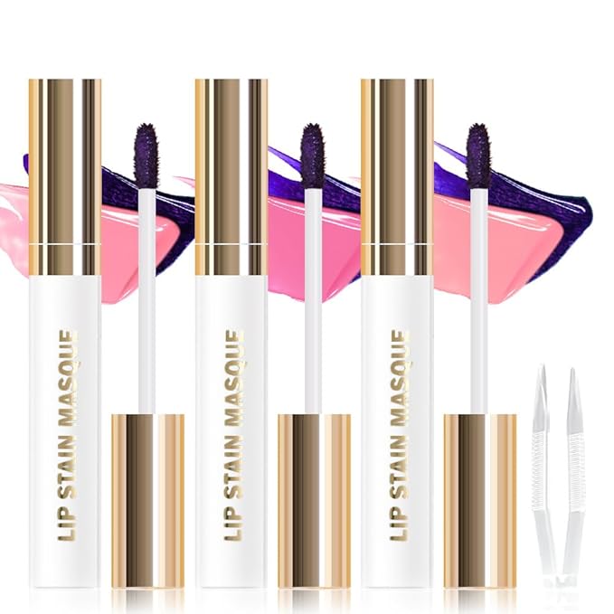 JUAAZIN 3Pcs Peel Off Lip Stain Tattoo with Tweezer - Matte Peel Off Lip Tint, Long Lasting Waterproof Transfer-Proof Lip Stain,Cruelty-Free Lip Masque for All Skin Types,Valentine's Day Gift 05+07+08