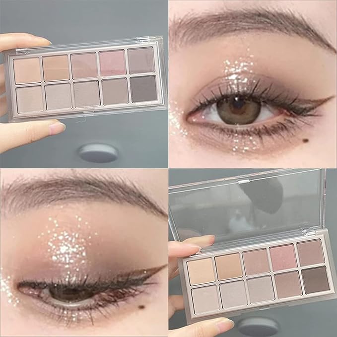 Erinde 10 Colors Nude Eyeshadow Palette, Taupe Brown Mavue Matte Eye Shadow Palette Makeup, Neutral Grey Smokey Eye Pallete, Ultra-Blendable, Long Lasting Natural Eyeshadow for Older Women, Cement