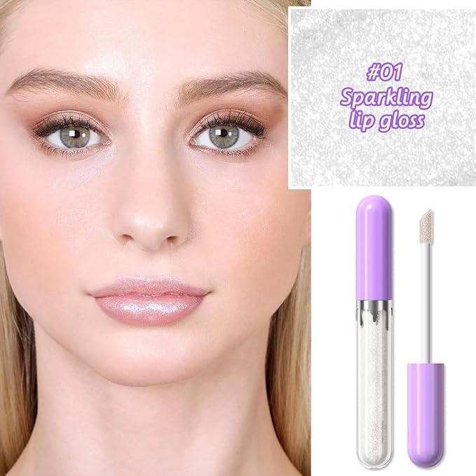 Hxssll Glitter Liquid Lip Gloss,Nude Shimmer Lipstick, Waterproof Shimmer Lip Stain Lip Glaze, High Shine Long Lasting Shiny Lip Color Makeup 01#