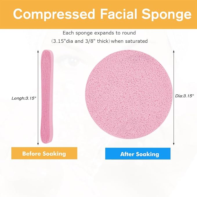 Mgiflw Compressed Facial Sponge,Reusable Makeup Blender 60 Count,Soft Round Wash Sponges for Estheticians Makeup Removal,Face Cleansing Exfoliating Compress Spa Pads for Women,Pink