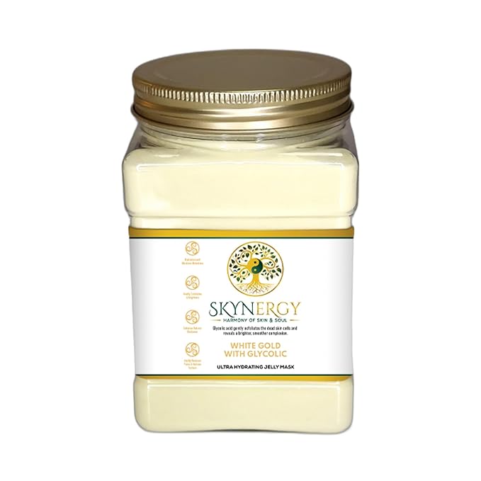 White Gold with Glycolic Jelly Mask - Hydro Glo Mask for Hydration & Glow - Professional Peel Off Face Mask - Suitable for All Skin Types, Vajafacial Jelly Mask | 12 Applications (30 Fl Oz)
