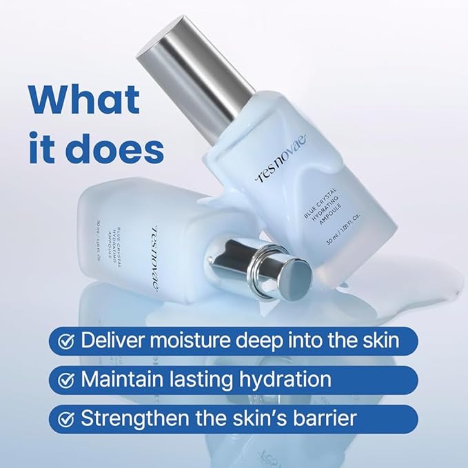 RESNOVAE Blue Crystal Hydrating Ampoule – Deep Moisture Firming Serum with Peptide Complex & Natural Crystal Minerals (30ml)