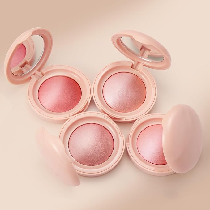 XngQuJoy Baked Highlighting Blush, Soft Pinch Glitter Powder Blush, Natural Finish, Buildable Color, Long Lasting Complexion, Shape, Contour & Highlight for All Skin Tones (C)