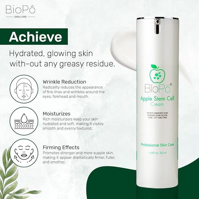 Apple Stem Cell Face Cream Hydrating Moisturizer with Hyaluronic Acid, Softens Skin Texture, Improves Skin Tone & Elasticity – Gentle Daily Cream for All Skin Types, 50 ml