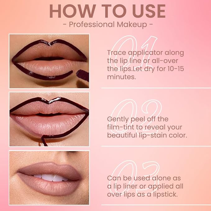 JUAAZIN Matte Liquid Lip Stain Peel Off Lip liner Tattoo, Brownish Red Matte Peel Off Lip Stain, Long Lasting Waterproof Lipstick Lip Gloss Stain, Transfer-proof for All Skin Types, 0.12 fl oz 03#