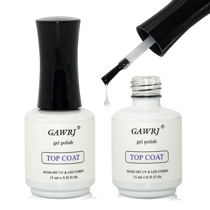 GAWRJ No Wipe Gel Top Coat 2 Packs, High Shine Mirror Finish UV LED Nail Polish, Low Odor Nail Care, 15ml Each - Professional Long Lasting Glossy Seal for Manicure