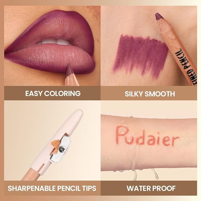 BestLand 6Pcs Berry Spice Glam Lip Liner Set, Long-Lasting Creamy Lip Pencils in Berry, Plum, Terracotta & Rose Shades, Smudge-Proof Formula for Full Bold Lips & Defined Contour Looks (Set 03)