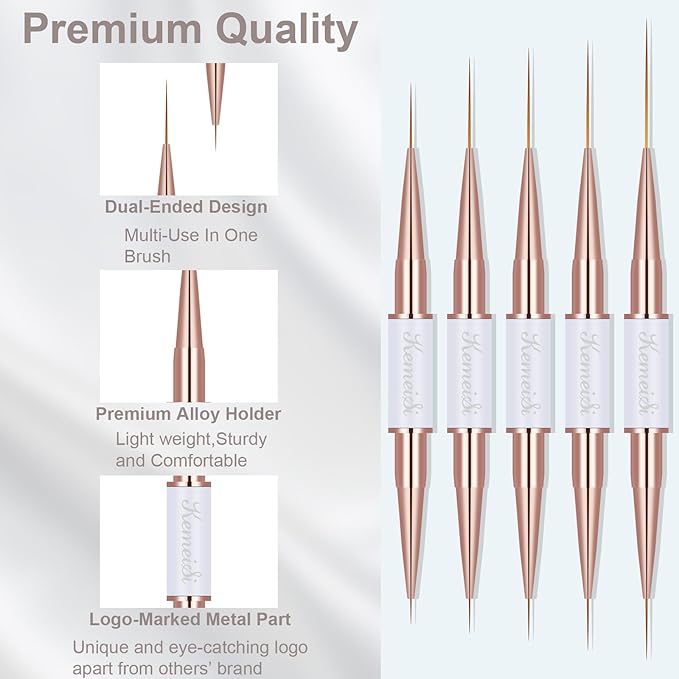 KEMEISI Nail Art Brush Set, 9PCS Double-Ended Acrylic Liner Brush Dotting Pen for Gel Polish, Nail Design Tools for Professional Manicure DIY Home Salon