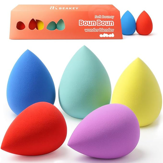 BEAKEY Makeup Sponge Set 5 Pack Micro Porous Low Absorption Soft Latex Free Foundation Beauty Sponges & Blenders for Powder Cream, Stocking Stuffers for Women