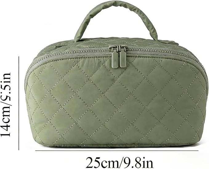Illuminate Makeup Bag Organizer for Women Large Capacity Travel Toiletry Bag Wide Open Lay-Flat Cosmetic Bags Puffy Makeup Case with Compartments Waterproof Pouch for Toiletries & Brushes (Beige)