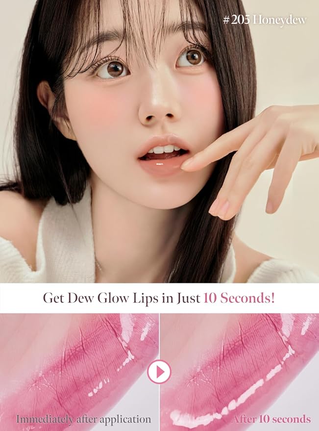 CORALHAZE Dew Drop Tint #205 Honeydew 4.5g, Glossy, Lightweight Lip Stain, Glass-Like, High Shine, Moisturizing Lip Oil, Long Lasting Color, Hydrating Gloss, Dewy Finish, Korean Beauty Makeup