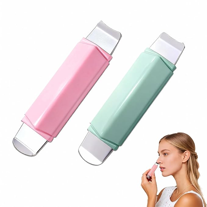 2 PCS Blackhead Remover Tool, Dual-Head Face Spatula & Pore Cleaner for Deep Facial Cleansing, Nose & T-Zone Scraper Skincare Tool for Men and Women (Pink+Green)