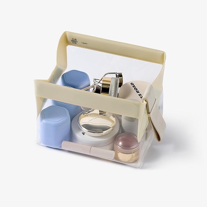 Cadence Parcel - Clear Kit with Magnetic Closure - Durable and Leak-Resistant Travel Toiletry Kit - TSA-Compliant & Modular Design - Hygiene Bag for Travel Essentials - 1 Qt - Pebble