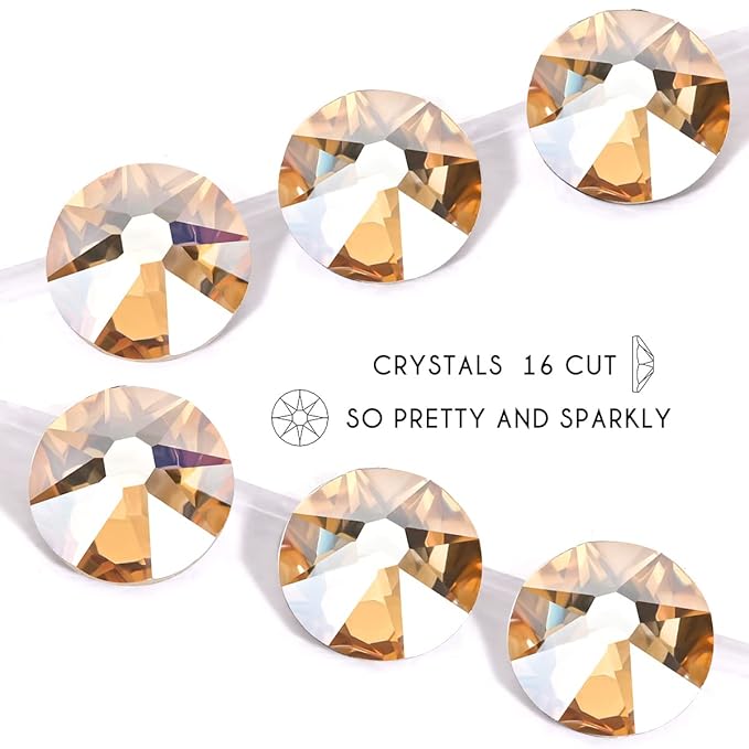 Novani Golden Shadow Rhinestones 1440pcs Flat Back Round Rhinestone Style 2088 Sparkly Crystal Gemstones for Nail Art and Crafting SS8,2.3-2.5mm