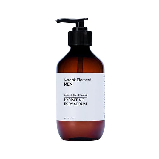 Nordisk Element Body Serum for Men, 9.13 Fl Oz | Lightweight & Instant Hydrating Serum with Hyaluronic Acid, Antioxidants & Nordic Botanicals | Vegan, Spices & Sandalwood Scent
