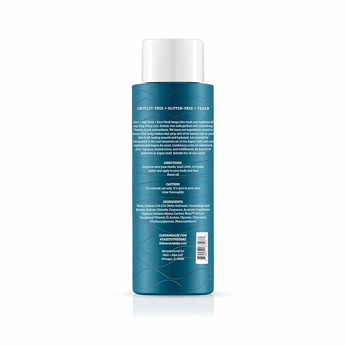 Oars + Alps Body and Face Wash for Men, Mens Body Wash & Face Cleanser with Vitamin E and Antioxidants, Moisturizing, Hydrating, Paraben & Sulfate Free Cleanser, Aspen Air, 3pk