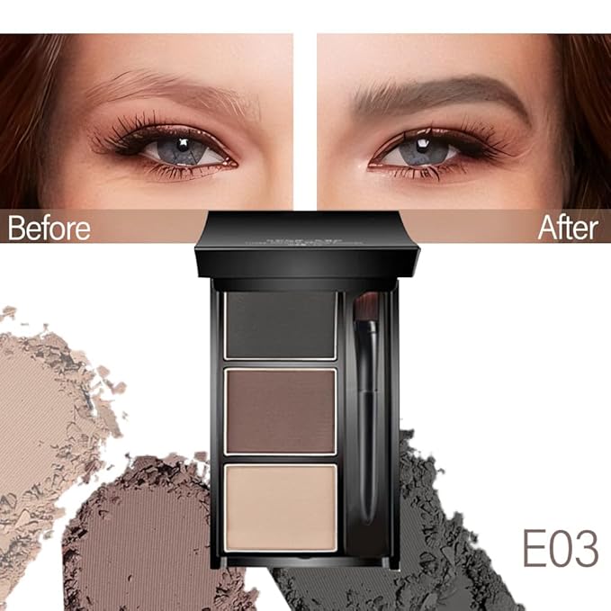 Eye Brow Powder Palette with Mirror for Women, Brown Taupe Eyebrow Powder Kit with Brush, Long-Lasting 3 Colors Brow Palette, Filler for Full, Defined Natural Brows Shaping (03)