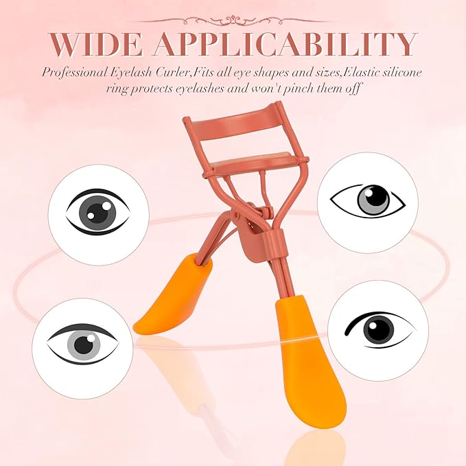 ODELY Eyelash Curler with Pads, Lash Curler with 10 Extra Silicone Replacement Pads, Comfortable Grip for Effortless Curling – Eyelashes for The Perfect Eye Contour (Honeydew Orange)