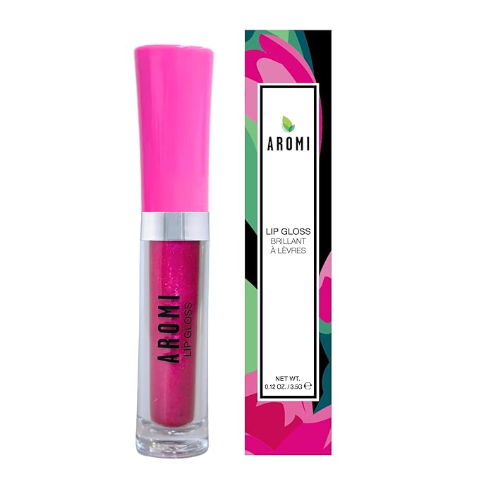 Aromi Magenta Pink Lip Gloss | Highly-Pigmented Fuchsia, Glossy Finish, Plumping, Non-Stick Feel, Vegan, High-Shine (Showgirl Pink)