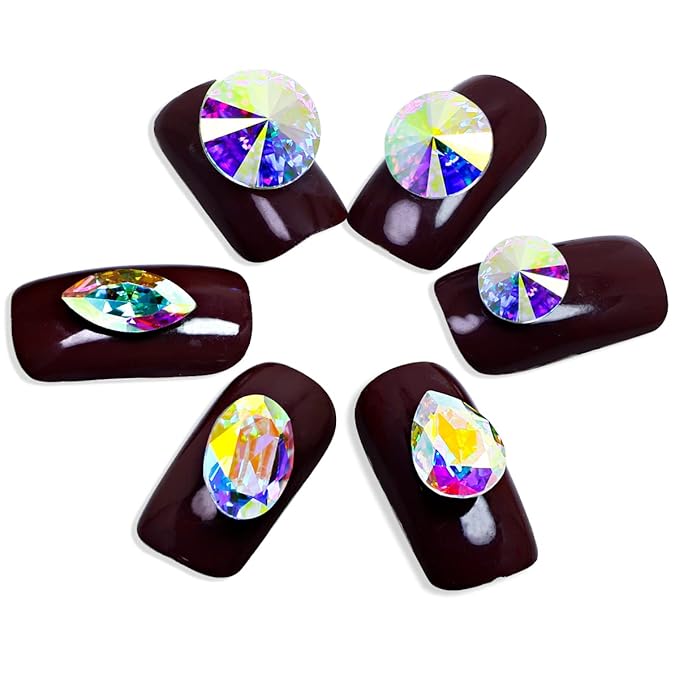 Dongzhou K9 Glass Crystal AB Nail Rhinestones Pointed Back Crystals Mix Sizes Gems Stones Decorations Set for Nail Art Clothing Jewelry Shoes Bags, Especially for Nails Design
