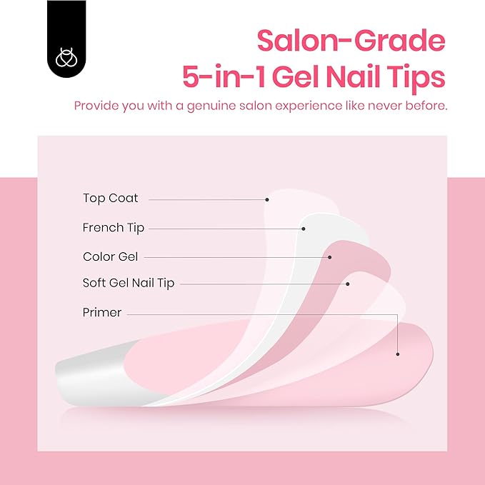Beetles Short Squoval French Tip Press On Nails, 16 Sizes 64 Pcs Pink Squoval Shape Short Square Press On Nails Fake Nails Extensions Gel Nail Tips Nail Art DIY Manicure Gifts for Women