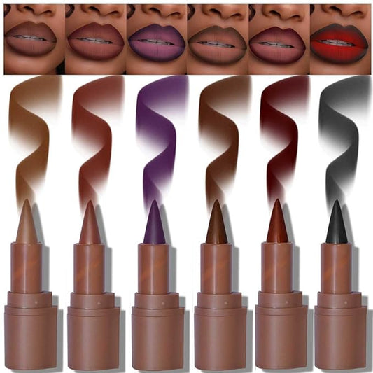 BAISEN DIARY 6PCS 2-in-1 Gradient Lip Liner and Lipstick Lip Combo Set - Achieve Flawless Contour and Gradual Ombre Effect with Easy-to-Use Crayon Form and Cone Tip, Dark Brown Black Lip Liner Set