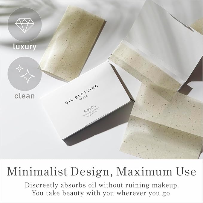 Oil Blotting Paper 100 Sheets,Pack of 2 – Natural Green Tea Facial Tissues with Premium Washi Japanese Paper, Portable Easy Dispensing, Made in Japan, Skin-Care & Makeup Essential Green