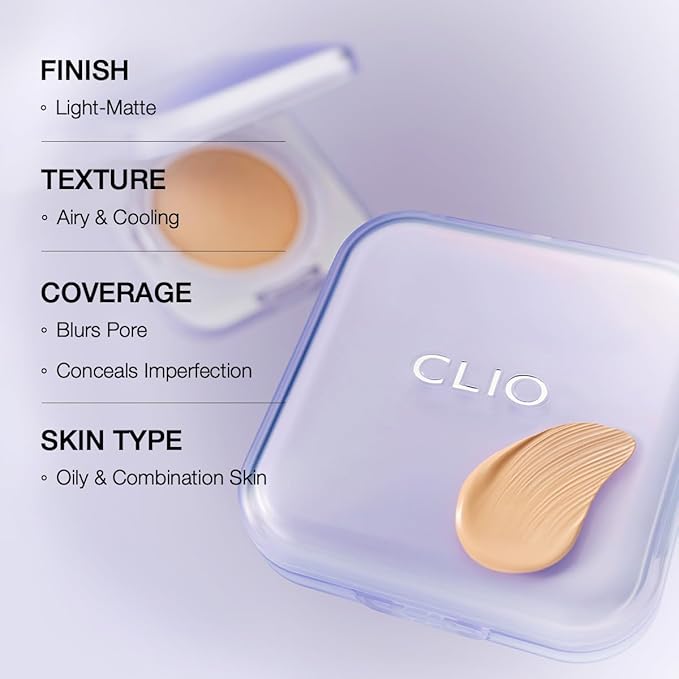 CLIO Kill Cover Mesh Blur Cushion Foundation, Flawless Full Coverage, Pore Blurring for Smooth Skin, Semi-Matte Finish, Long-Lasting, Lightweight, Oil-Control, Korean Foundation (21C LINGERIE)