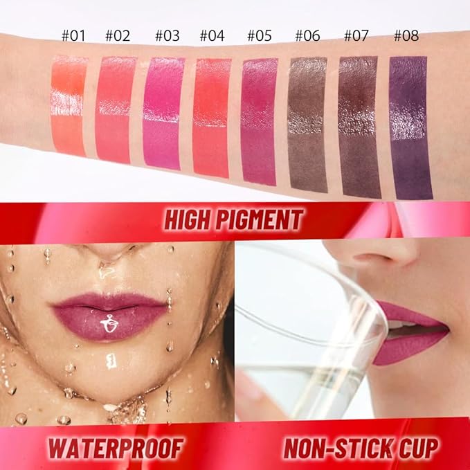 JUAAZIN 2Pcs Liquid Lip Stain Peel Off Lip liner and Lip oil with Tweezer, Dual-Ended Peel Off Lip Stain Tattoo, Highly Pigmented Long Lasting Waterproof, Transfer-proof for All Skin Types, 03#+05#