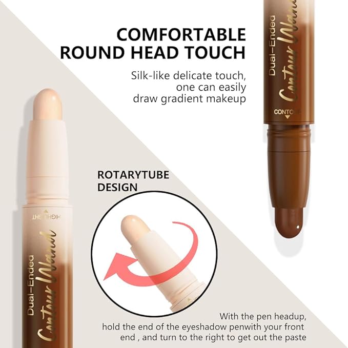 Nude + Light Beige Contour Stick Dual Ended Face Body Makeup Waterproof no Transfer, 2 in 1 Cream Concealer Stick Contouring Makeup Kit, Nose Contour Bronzer Sticks Face Highlighter Make up