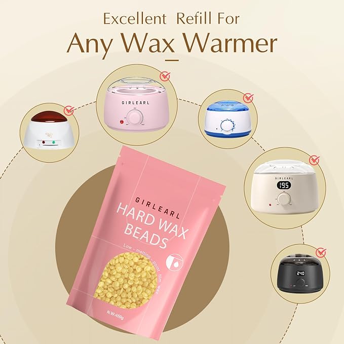 GIRLEARLE Hard Wax Beads, 1lb Honey Wax Beans for Hair Removal, Hard Wax for Sensitive Skin at Home, Wax Refill Perfect for Brazilian Bikini, Legs, Facial, Eyebrow and Full Body for Women and Men