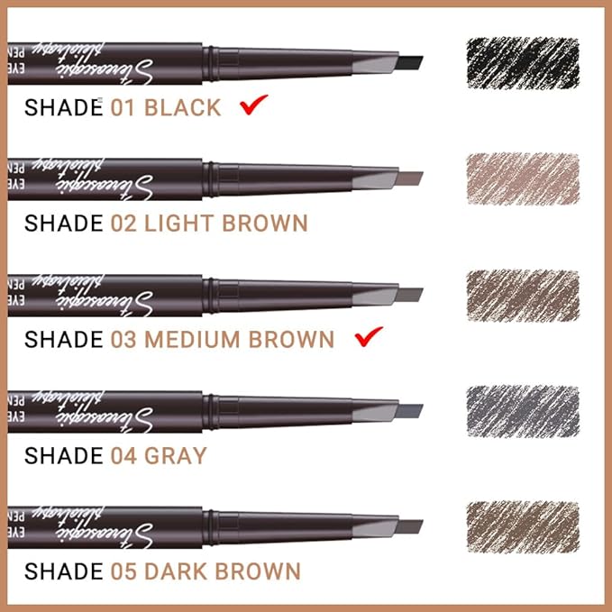 5 Pcs Ultimate Eyebrow Retractable Definer Pencils,Dual-Sided Natural Soft Textured Eyebrow Pencil, for Daily Look Eyebrow Makeup,Brow Brush,Fine Tip (2*Black+3*Mudium Brown)