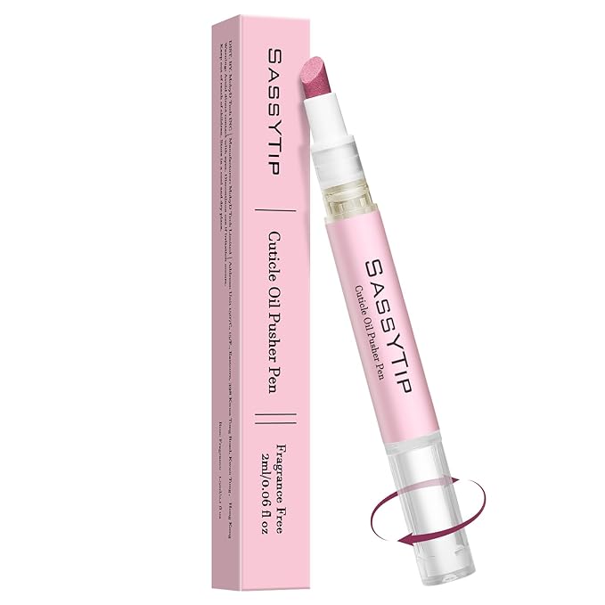SASSYTIP Ceramic Cuticle Pusher & Oil Pen, 2ml Rose/Lavender Scented Nail Care Pen, Gentle Cuticle Remover for Dry & Damaged Nails, Hangnails, Moisturize Strengthen Brighten (Pink)