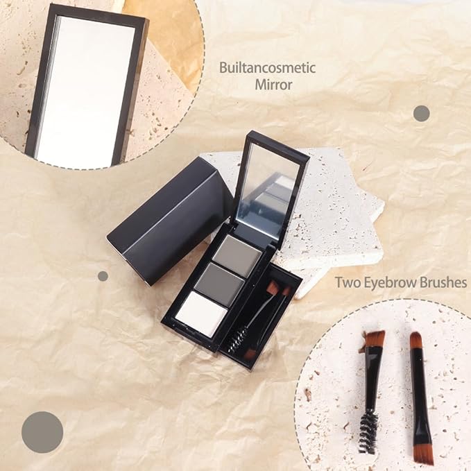 3 Colors Eyebrow Powder Kit for Women, Long-Lasting Waterproof Matte Brow Powder, Eye Brow Powder with 2 Double-ended Eyebrow Brush, Purse-Friendly Compact (A03#Black Tea, 1Pcs)