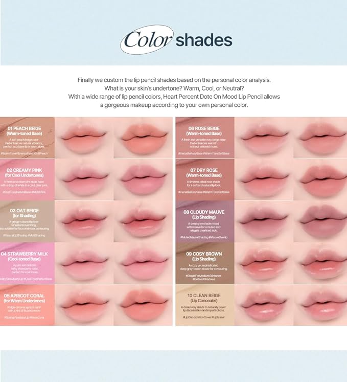 Heart Percent Dote On Mood Lip Liner Pencil, Long-Lasting Creamy Lip Crayon Smooth Lipliner Retractable Lipstick Overlip Line Color 0.8g, #08. Cloudy Mauve