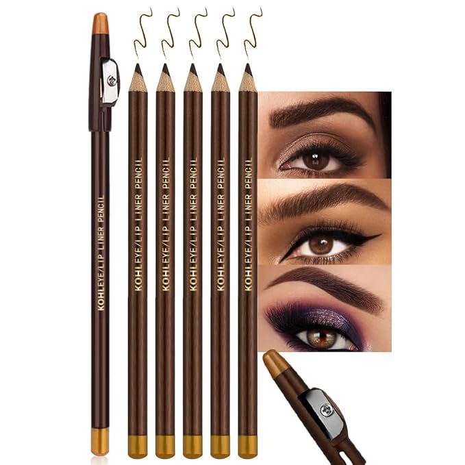 5Pcs Wooden Hard-Core Eyebrow Pencils for Women, Dark Brown Eyebrow and Eyeliner Pencil, Long Lasting Waterproof and Sweat-Proof, Beginner Makeup Brow Pencil, Create a Natural Eye Brow