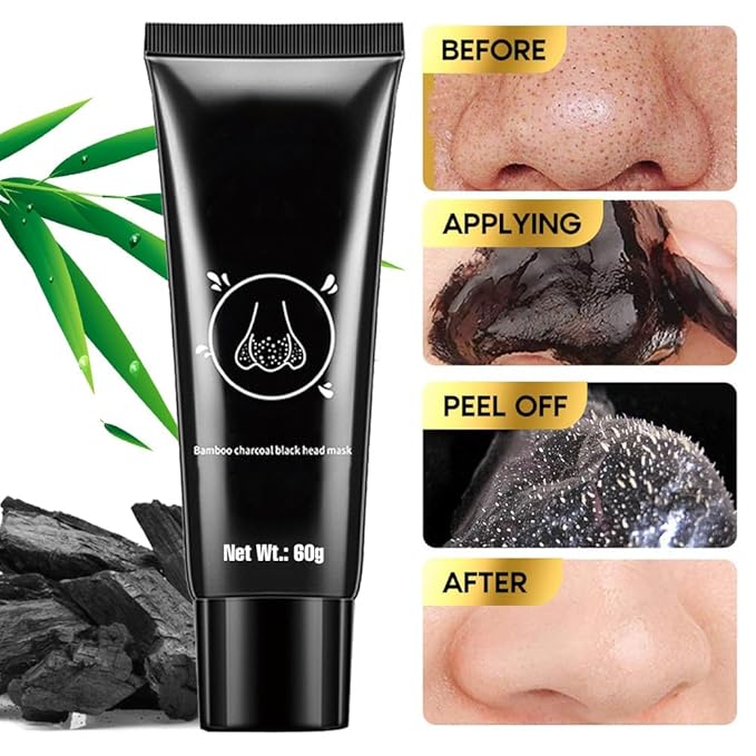 Black Charcoal Peel Off Face Mask For Women, Black Head Remover Facemask, Black Activated Charcoal Face Mask Skincare peel off, Blackhead Remover Strip Facial Mask for All Skin Types, 60g
